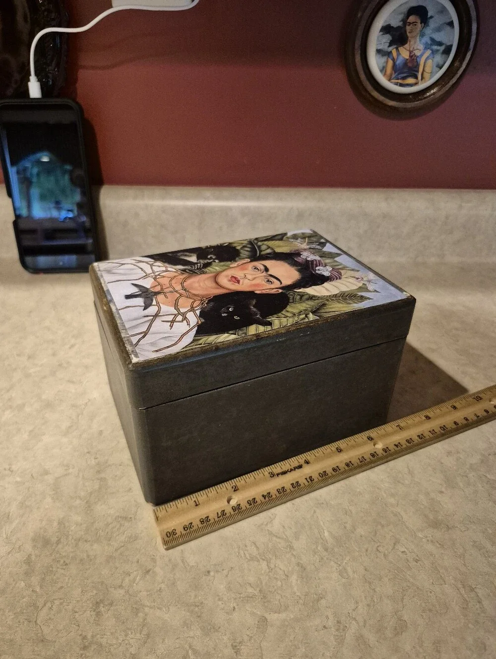 Frida Kahlo Portrait Decorative Wooden Box - One Of A Kind